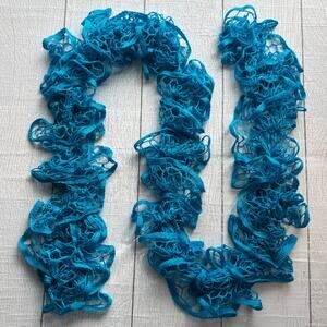 Handmade Crocheted Teal Blue Ruffle Scarf